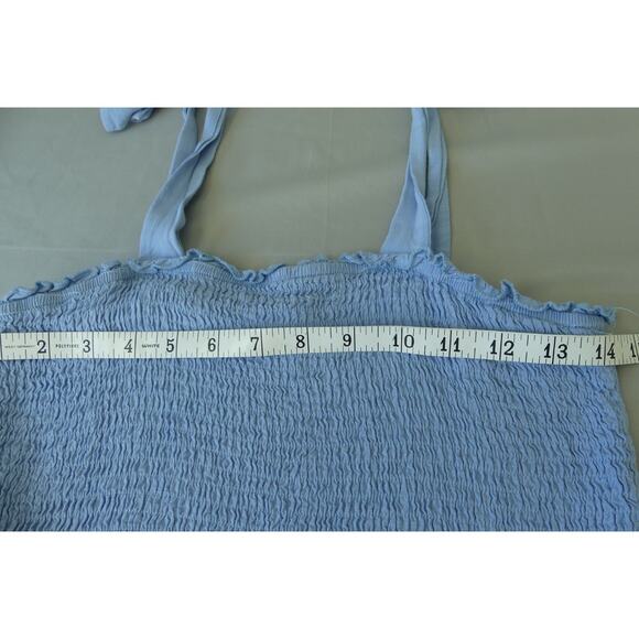 Tobrief Chambray Blue Smocked Midi Dress LARGE Tiered Cottagecore Country - Picture 3 of 7